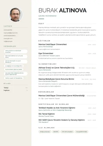 Çevre Mühendisi CV Örnekleri cv indir
